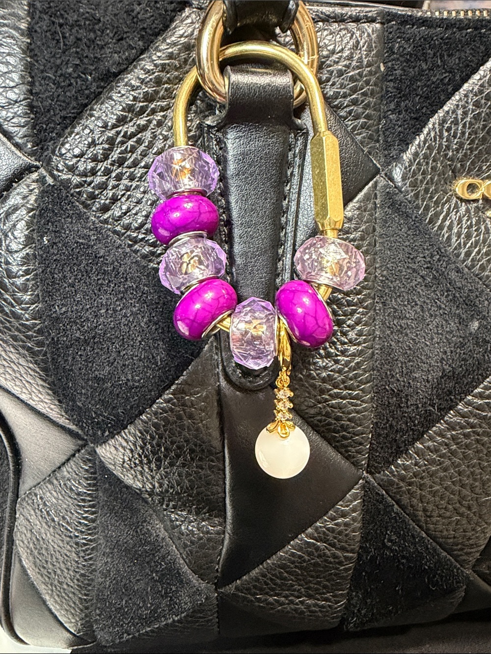 Purple Bead Charm bag with Gold Accents - Women Jewelry